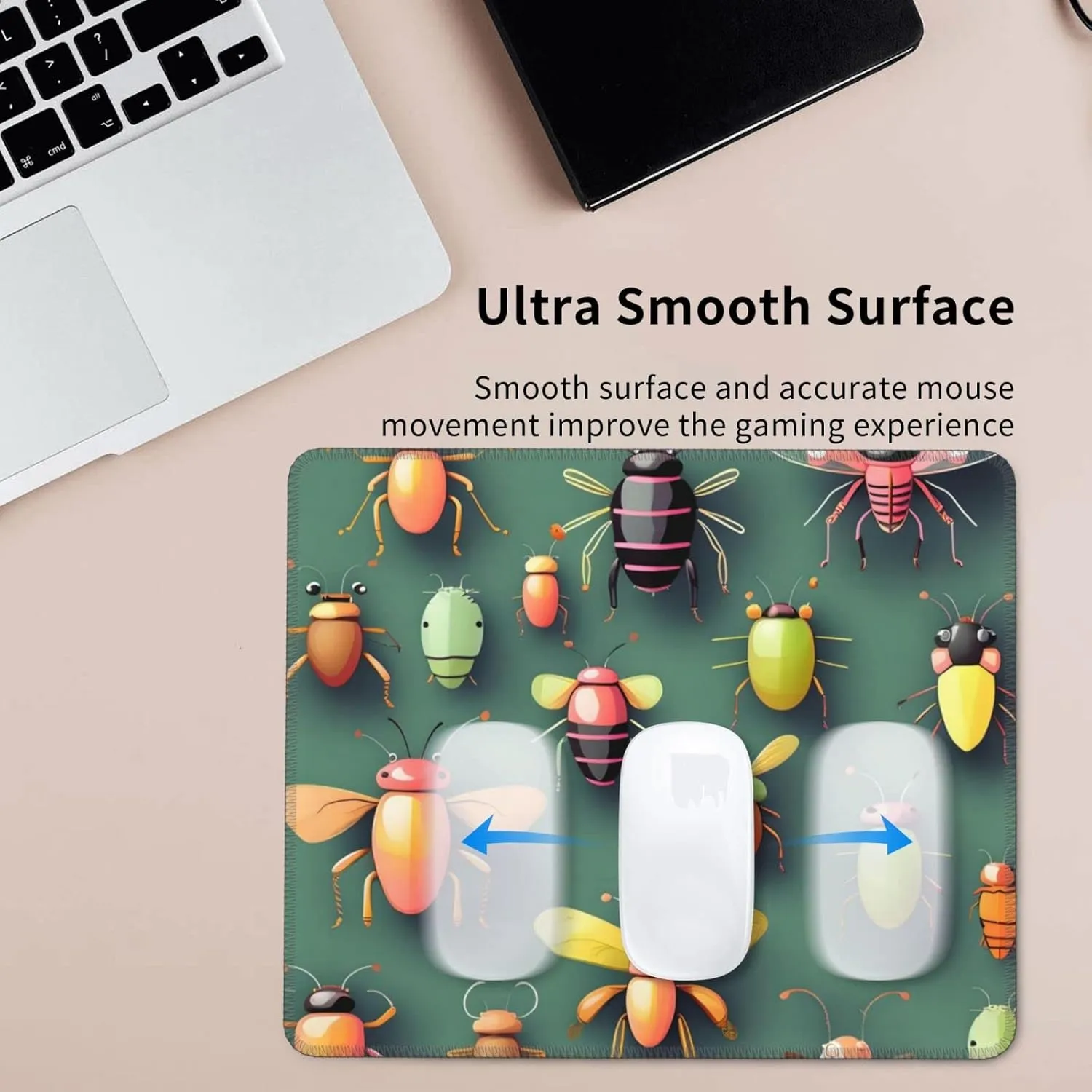 Insect Atlas Pattern Mouse Pad, Easy to Slide, Splash Resistant Surface, Personalized Design, Portable,7.9 X 9.5 in