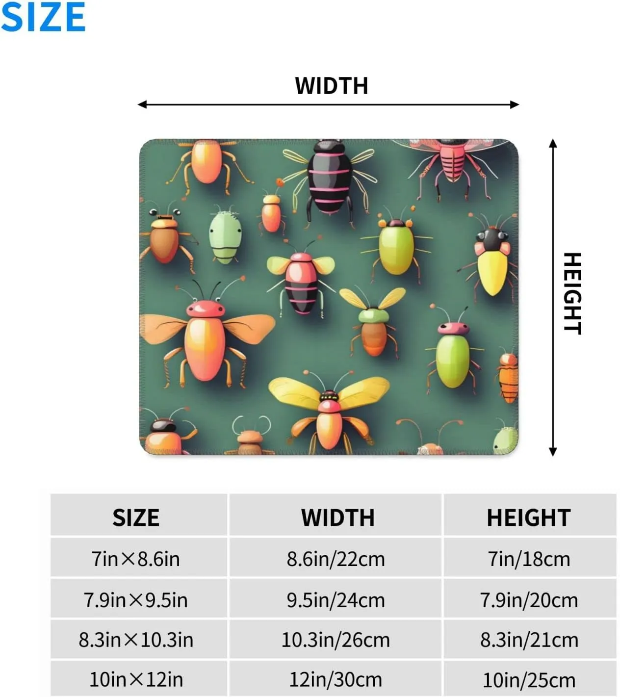 Insect Atlas Pattern Mouse Pad, Easy to Slide, Splash Resistant Surface, Personalized Design, Portable,7.9 X 9.5 in