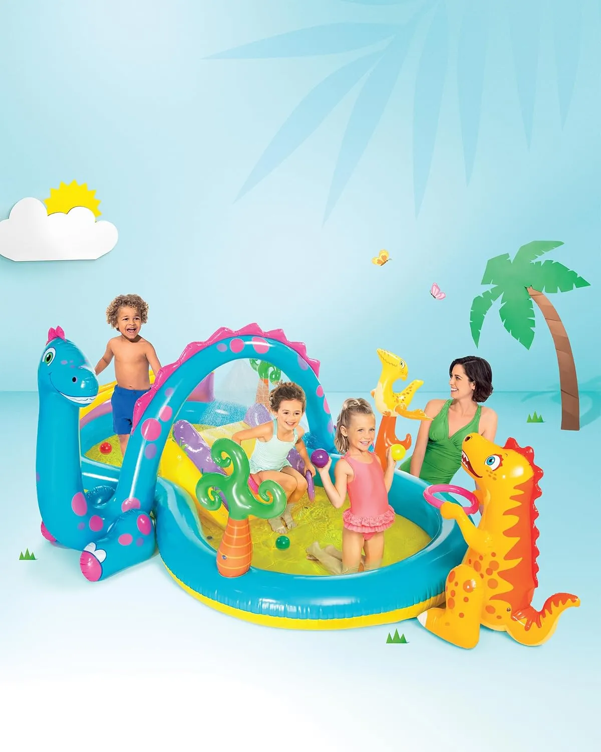 Intex 11' x 7.5' x 44" Dinoland Play Center Kiddie Inflatable Outdoor Swimming Pool