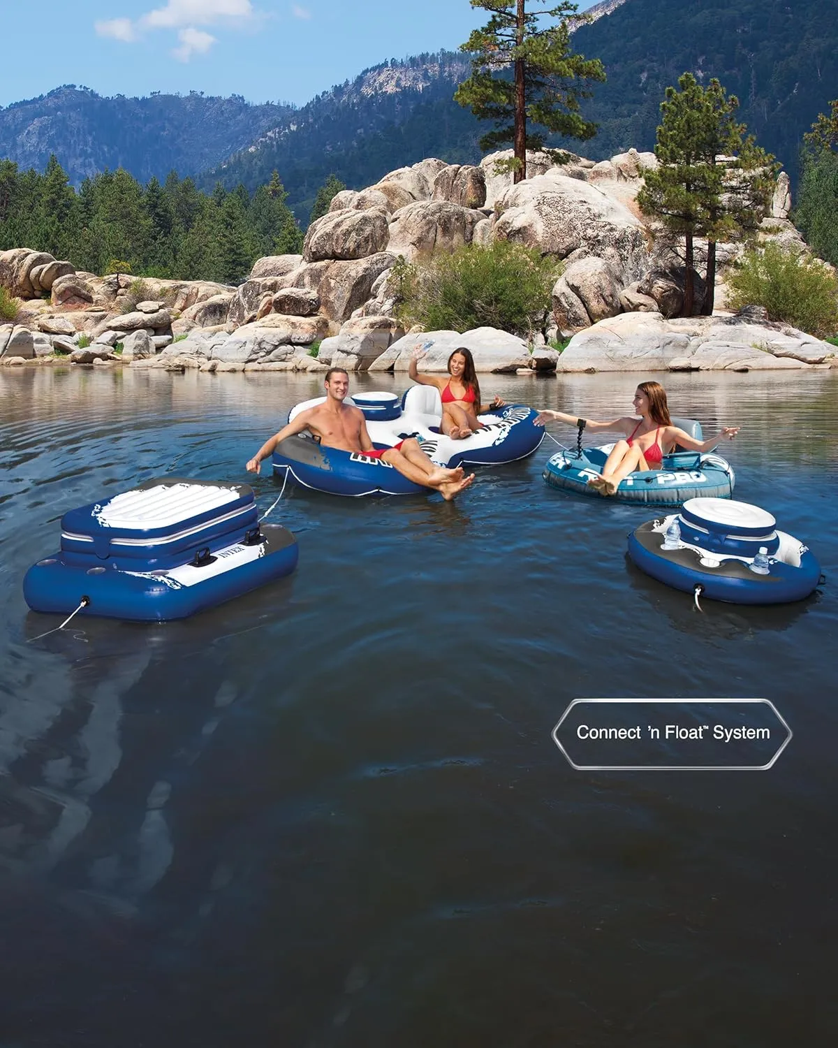 INTEX 56843EP River Run 1 Pro Inflatable Floating Lounge: GoPro/Phone Mount – Built-in Cup Holder and Storage Compartment – Durable Grab Handles – Easy-to-Use Connectors – 220lb Weight Capacity