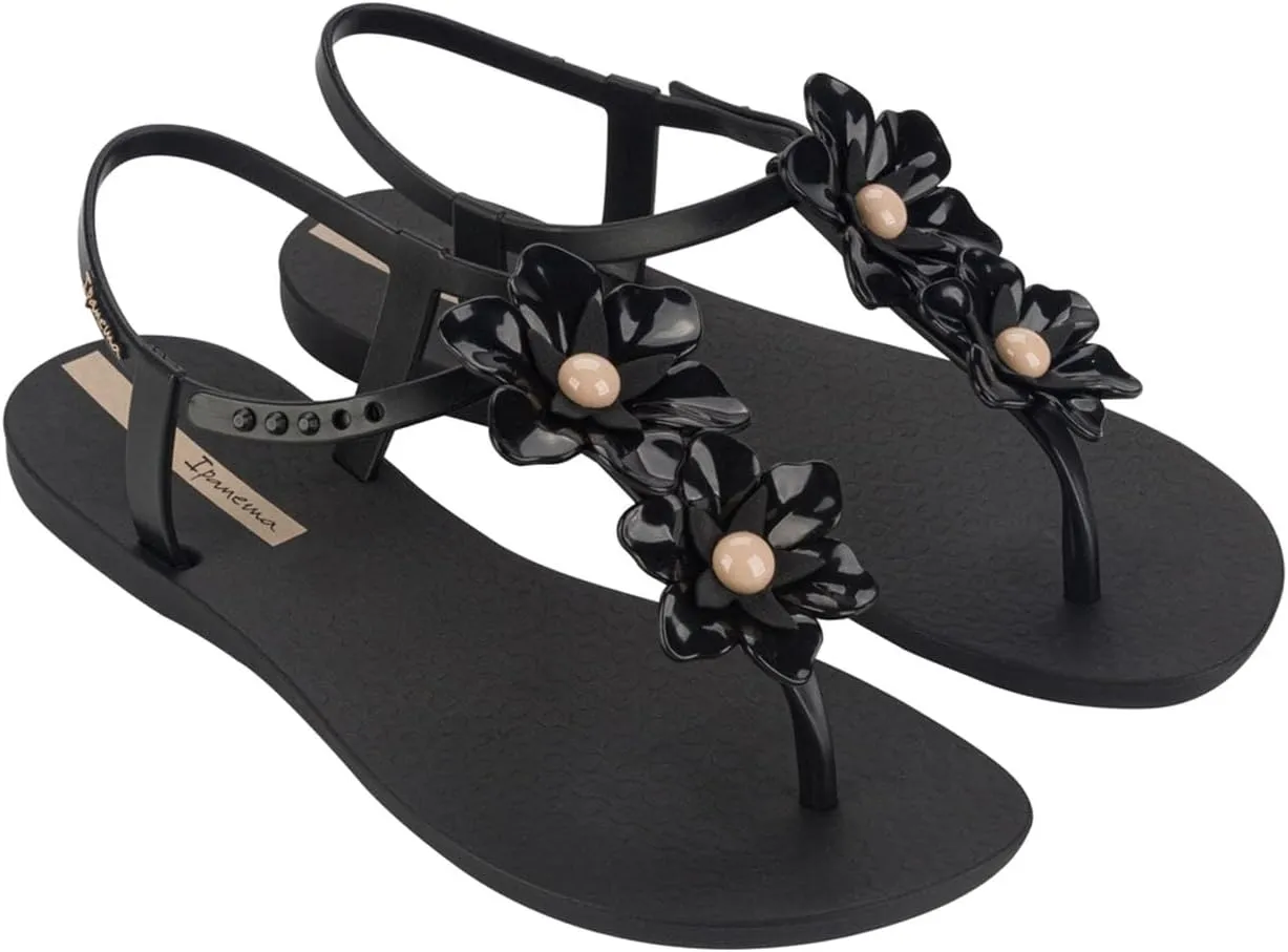 Ipanema Duo Flowers Fem Womens Sandals - Comfy Open Toe Sandals for Women, Thong Sandals w/T-Strap, Adjustable Ankle Strap, Floral Design, Dressy Sandals, Summer Dress Sandals