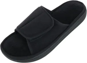 isotoner Men's Microterry Trevor Adjustable Slide Slipper, Medium, Black