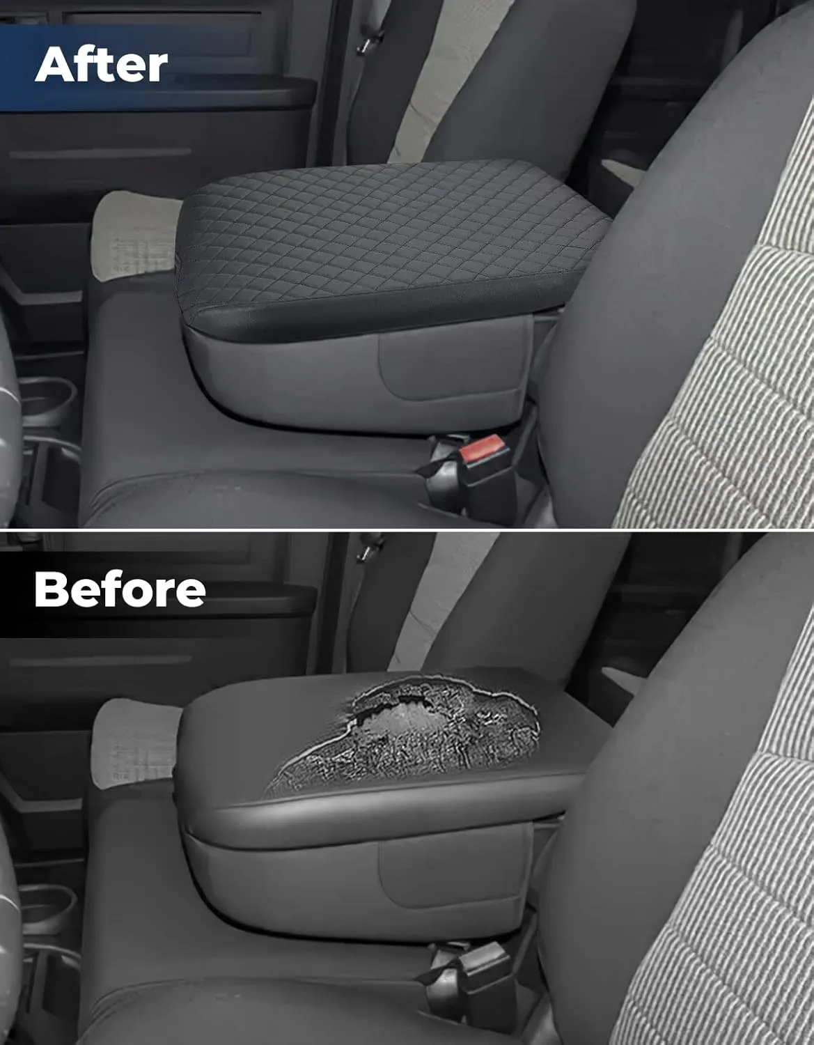 ISSYAUTO Center Console Cover Compatible with 2002-2012 Ram 1500 2500 3500 Jump Seat Console, Armrest lid Cover Leather Arm Rest Covering for Car, Well-Make Durable Middle Console Cover