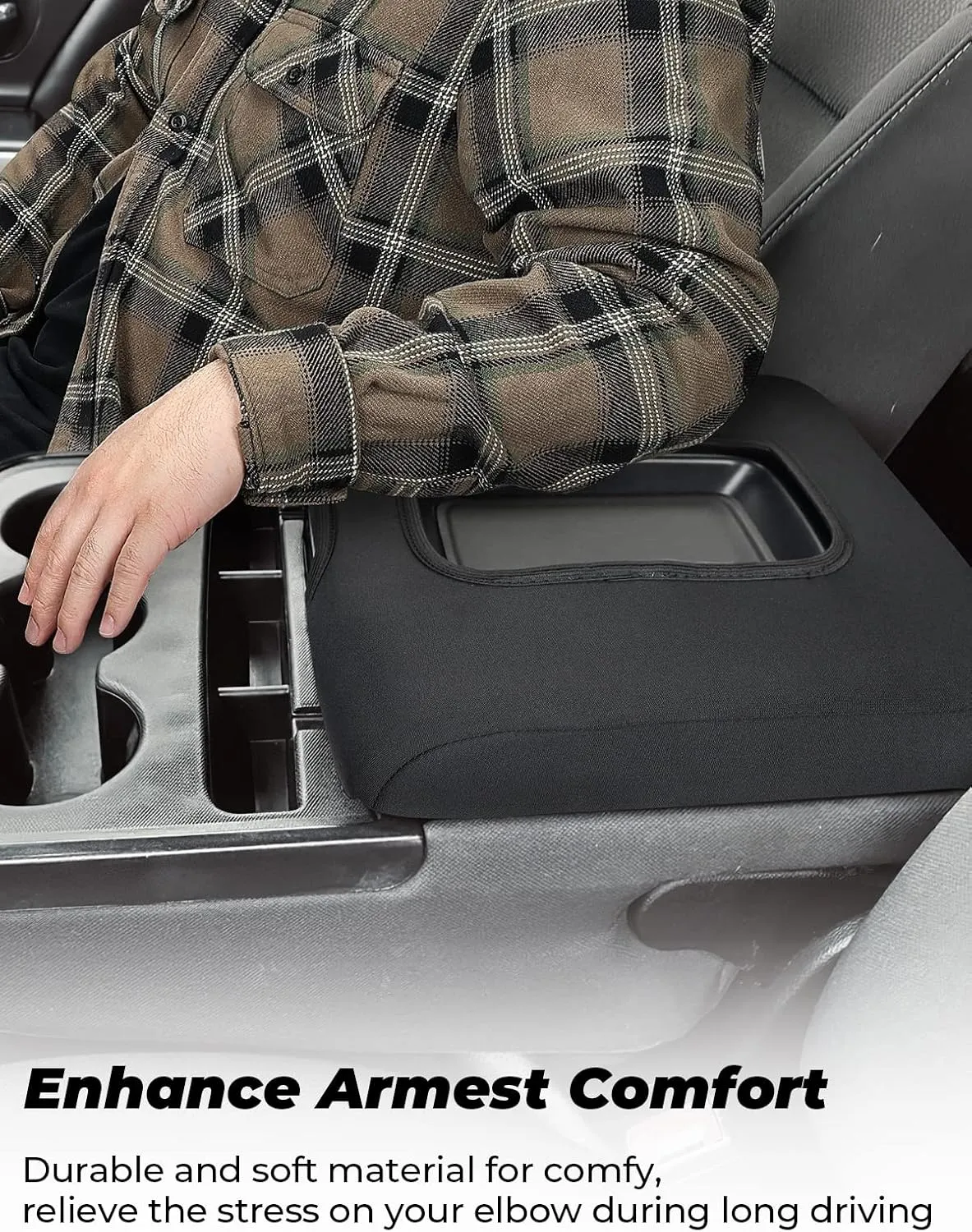 ISSYAUTO Center Console Cover Compatible with Silverado Sierra 2014 2015 2016 2017 2018 with 40/20/40 Jump Seat Console Neoprene Armrest Cover (fit Split Bench Seat Console ONLY)