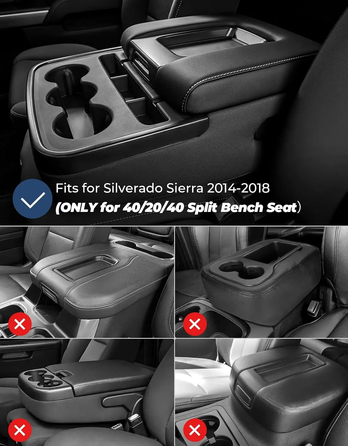 ISSYAUTO Center Console Cover Compatible with Silverado Sierra 2014 2015 2016 2017 2018 with 40/20/40 Jump Seat Console Neoprene Armrest Cover (fit Split Bench Seat Console ONLY)