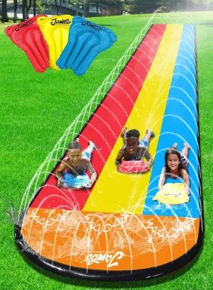 JAMBO 20Ft Premium Slip Splash and Slide with 3 Bodyboards, Heavy Duty Water Slide- Advanced 3-Way Sprinkler System, Long Slide Splash Mat Splash Pad Backyard Outdoor Water Toys n Slides for Kids