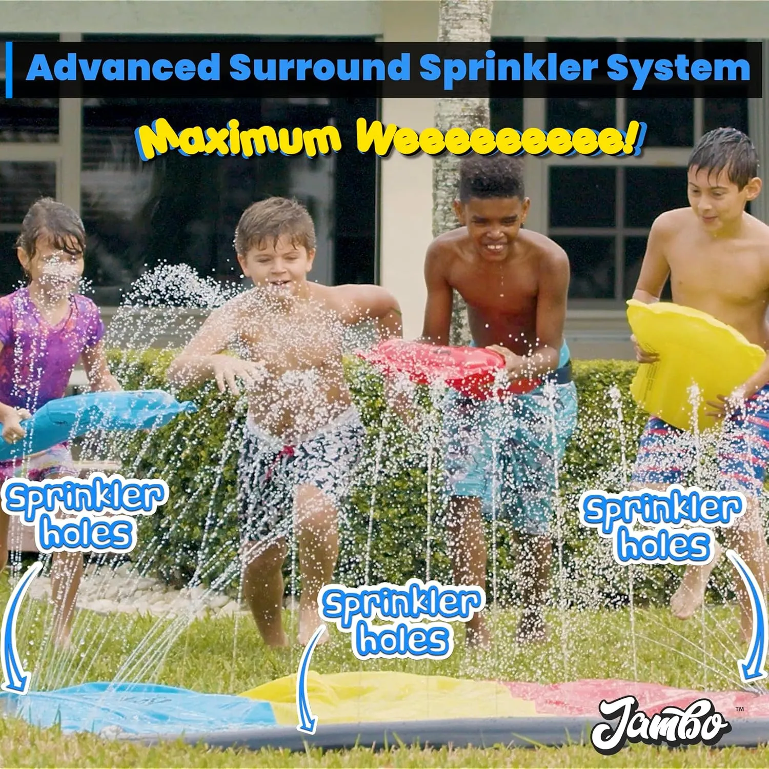 JAMBO 20Ft Premium Slip Splash and Slide with 3 Bodyboards, Heavy Duty Water Slide- Advanced 3-Way Sprinkler System, Long Slide Splash Mat Splash Pad Backyard Outdoor Water Toys n Slides for Kids