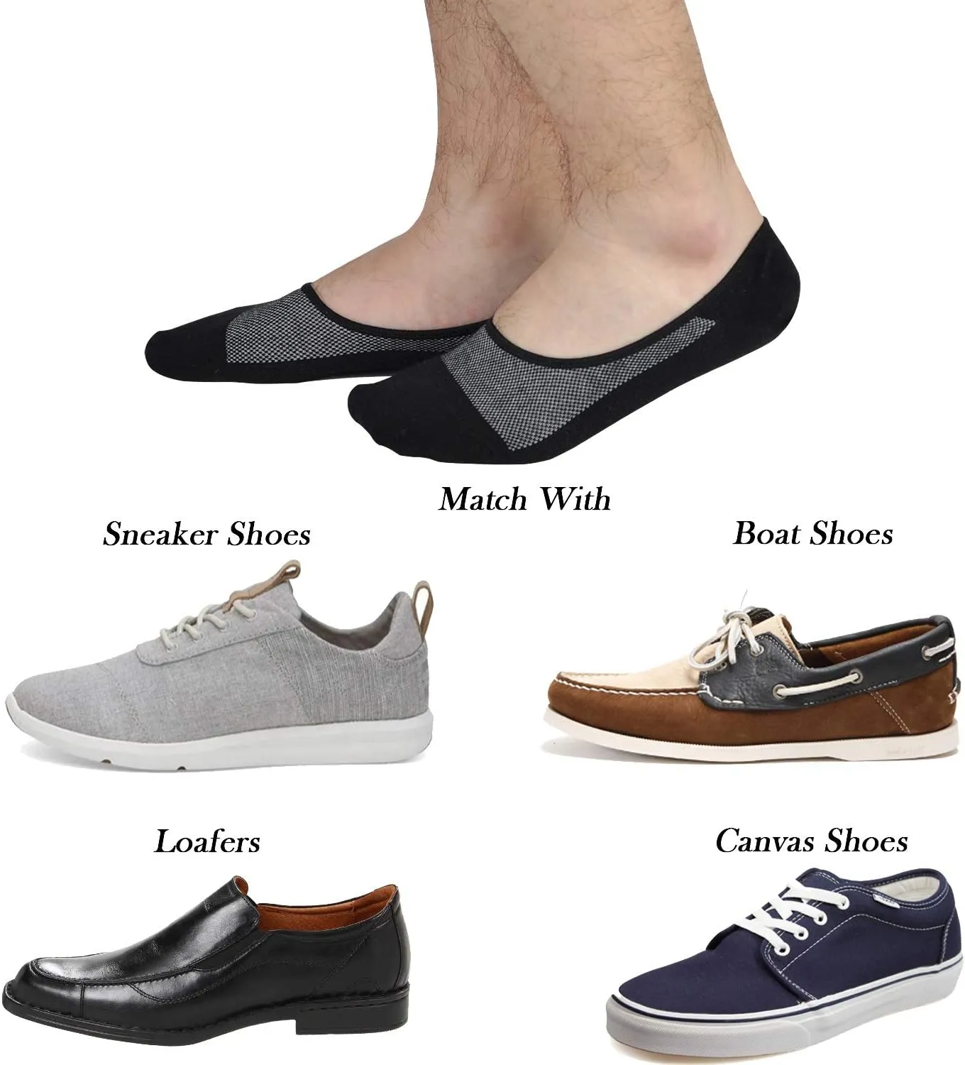 JORMATT Genuine Mens No Show Socks, Loafer Sneakers Low Cut Cotton Socks With Non Slip Grips