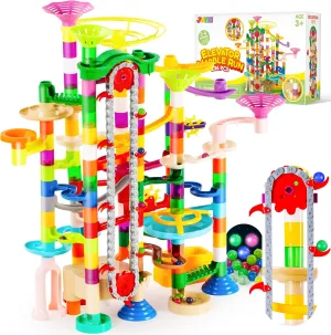 JOYIN 236Pcs Glowing Marble Run with Motorized Elevator- Construction Building Blocks Toys with 30 Glow in The Dark Plastic Marbles, Easter STEM Gifts for Boys and Girls
