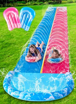 JOYIN 32.5FT Water Slide and 2 Inflatable Boards, Extra Long Heavy Duty Double Lawn Waterslide with Sprinkler for Kids Adults Backyard Summer Water Toy Outdoor Fun, Blue, Pink