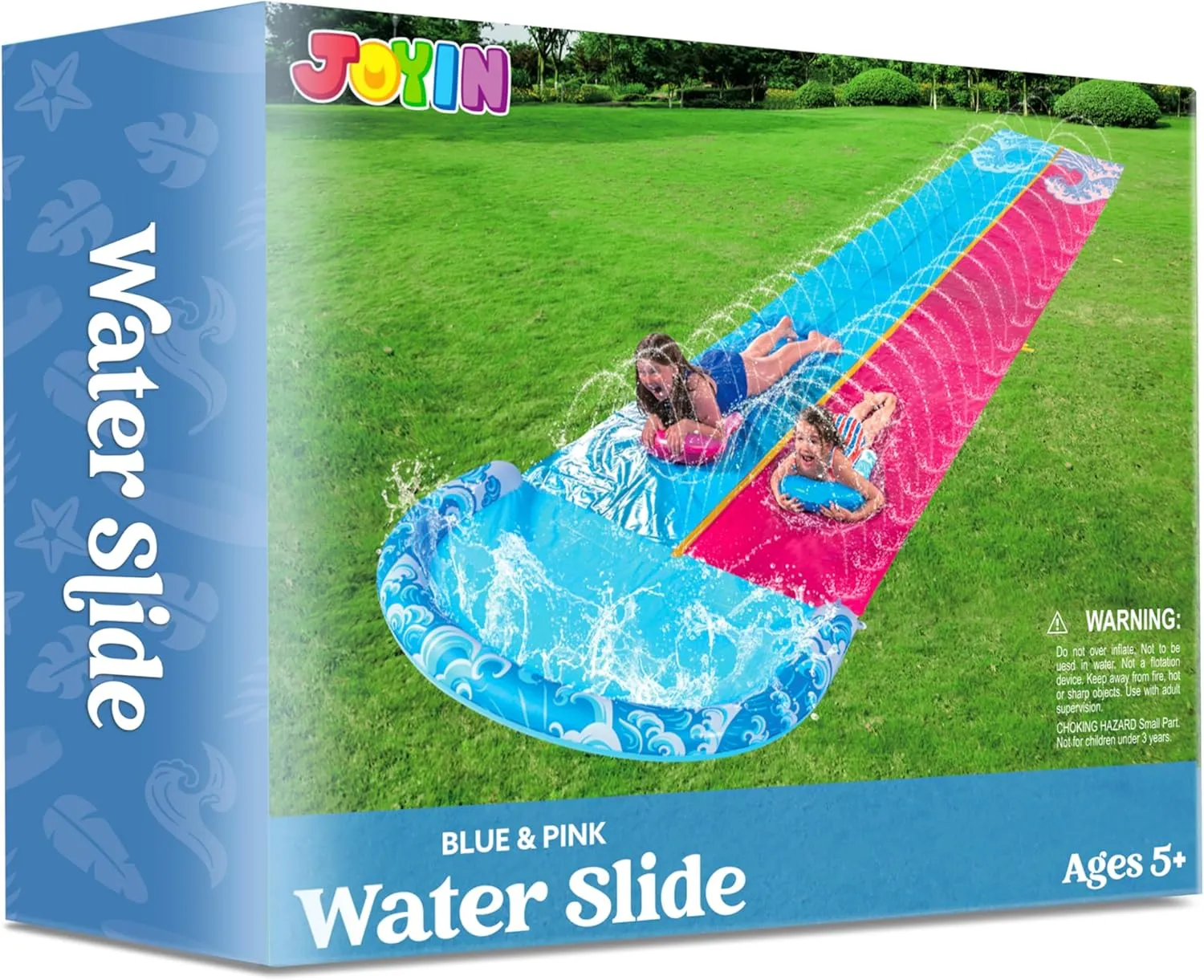 JOYIN 32.5FT Water Slide and 2 Inflatable Boards, Extra Long Heavy Duty Double Lawn Waterslide with Sprinkler for Kids Adults Backyard Summer Water Toy Outdoor Fun, Blue, Pink