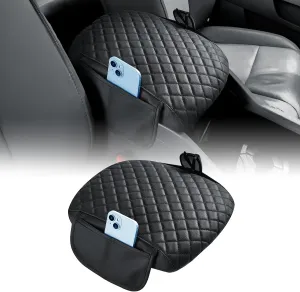 JOYTUTUS Center Console Cover Compatible with 2009-2015 Pilot, Leather Arm Rest Armrest Cover for Car, Durable Middle Console Cover Lid Replacement for Trucks, Easy to Install, Black, with 2 Pocket