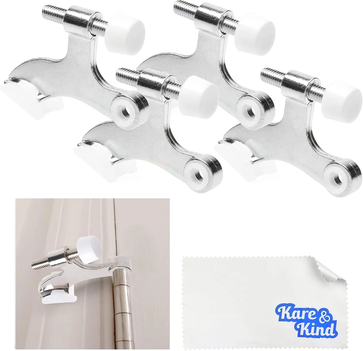 Kare & Kind 4X Nickel Hinge Pin Door Stoppers - Door Stops for Hinge - with Protective Bumper Tips - Easy to Install - Prevents Wall and Door Damage (Nickel)