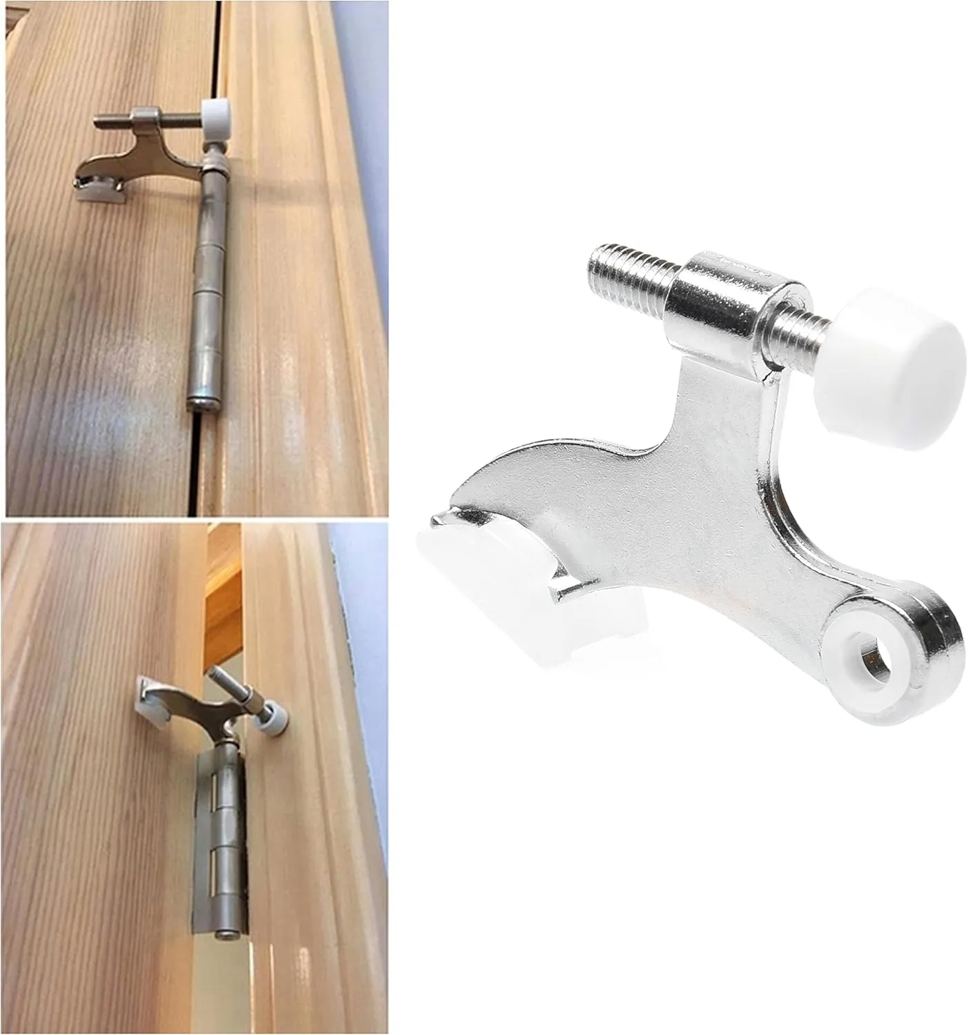 Kare & Kind 4X Nickel Hinge Pin Door Stoppers - Door Stops for Hinge - with Protective Bumper Tips - Easy to Install - Prevents Wall and Door Damage (Nickel)