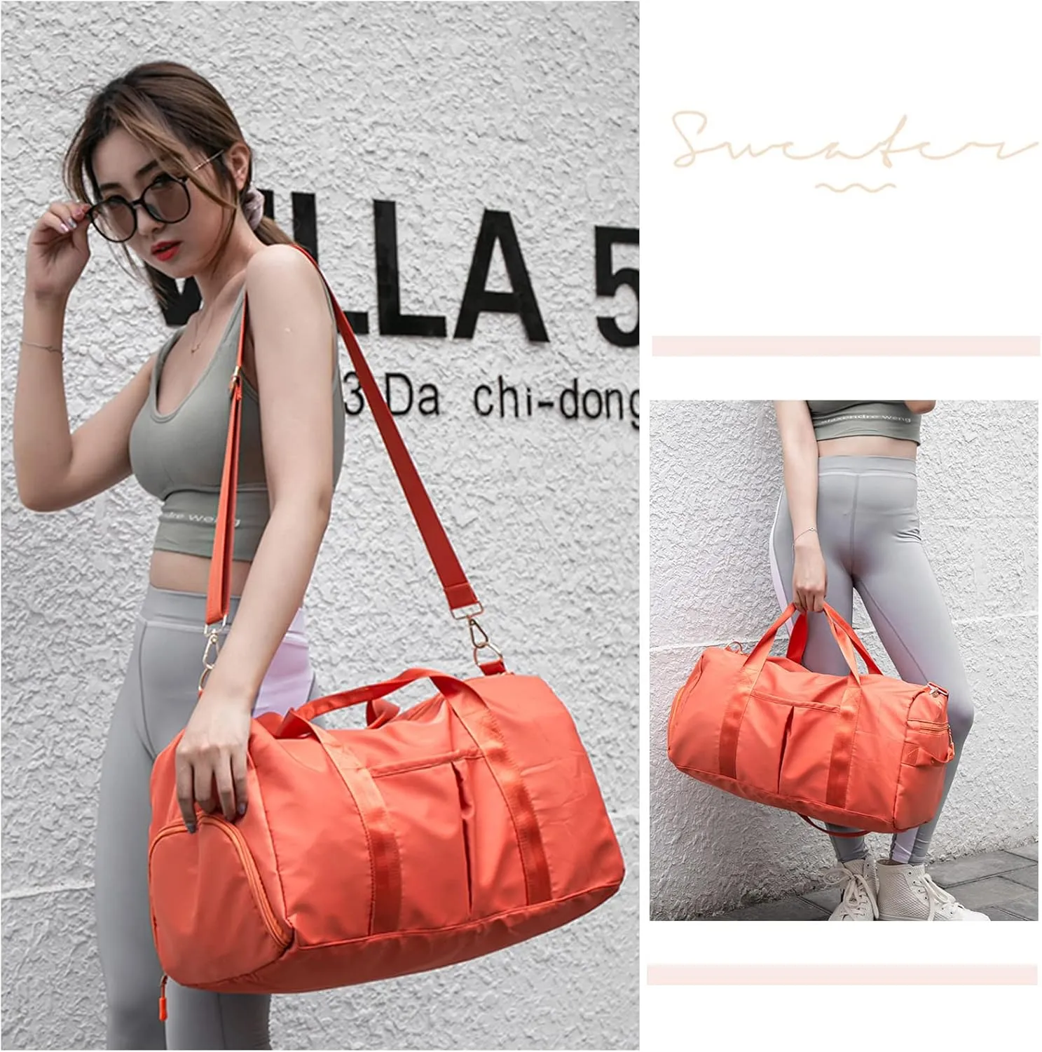 KARRESLY Sports Gym Bag for Women Travel Duffel Bag with Wet Pocket and Shoes Compartment for Training Swim Yoga(Orange)