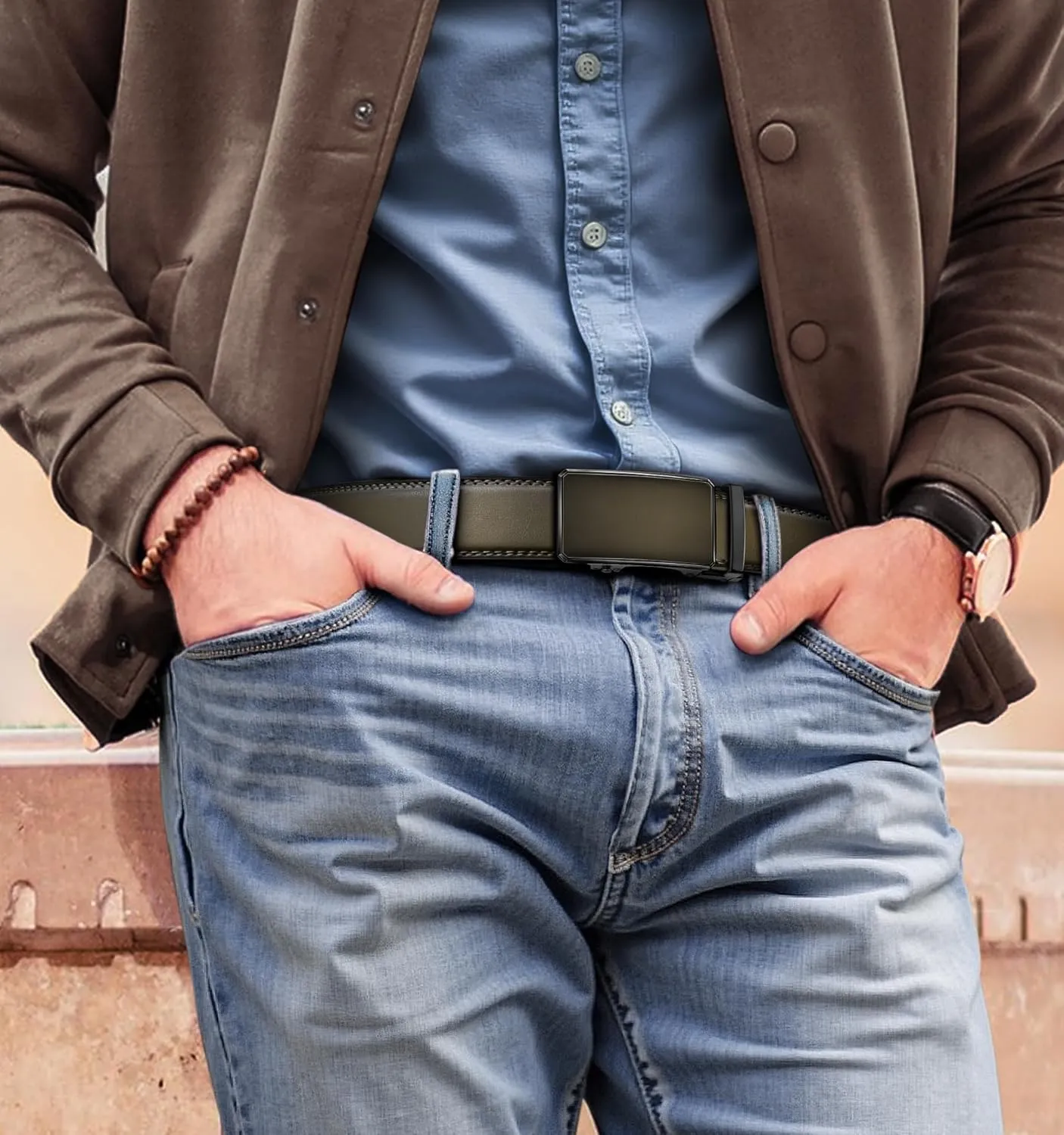 KEMISANT Men Belt 2 Pack, Leather Ratchet Belt Easy Click Slide For Men 1 3/8",Cut for Fit