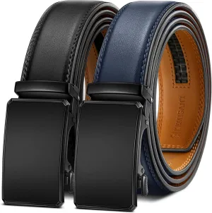 KEMISANT Men Belt 2 Pack, Leather Ratchet Belt Easy Click Slide For Men 1 3/8",Cut for Fit