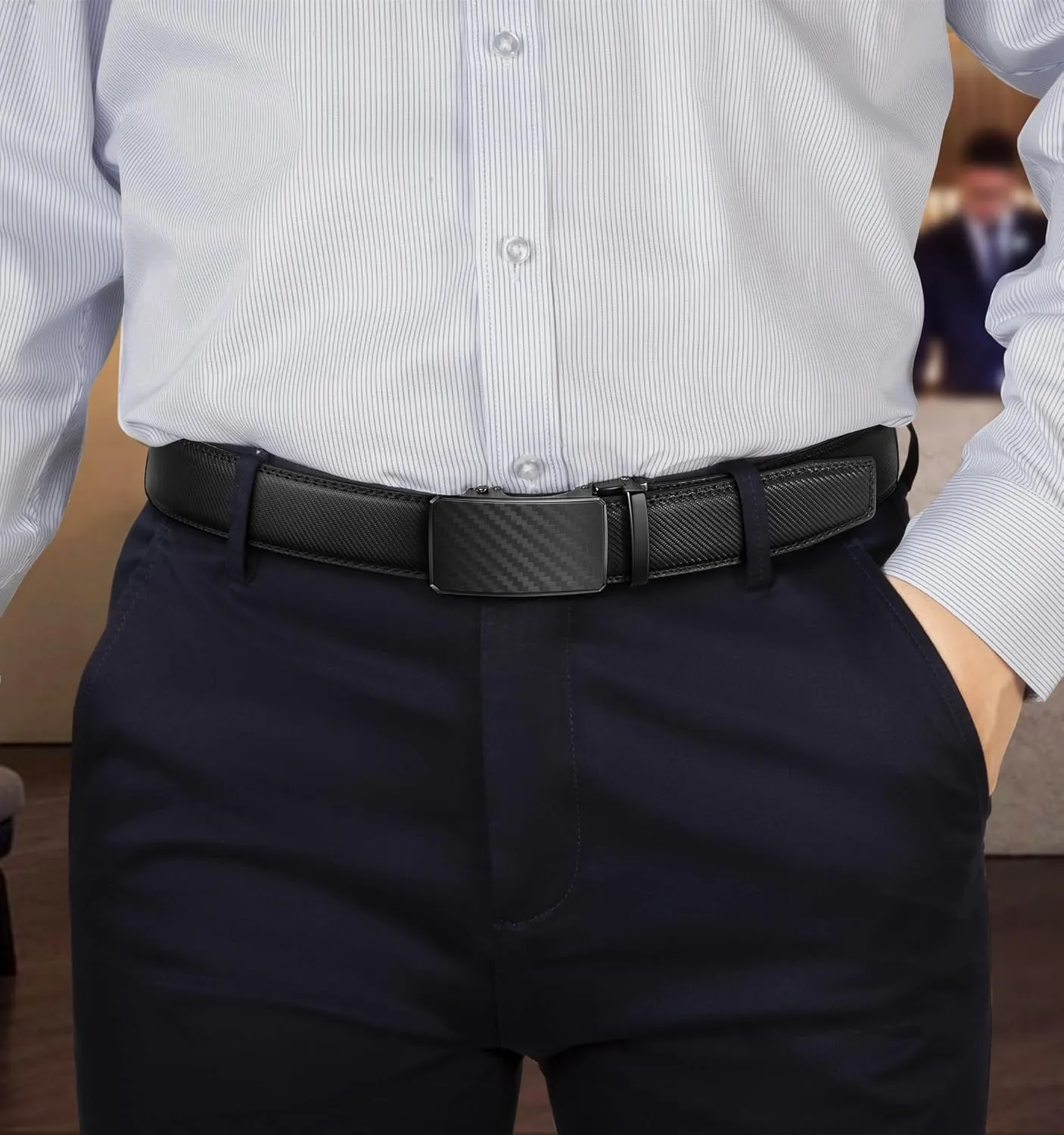 KEMISANT Men Belt 2 Pack, Leather Ratchet Belt Easy Click Slide For Men 1 3/8",Cut for Fit