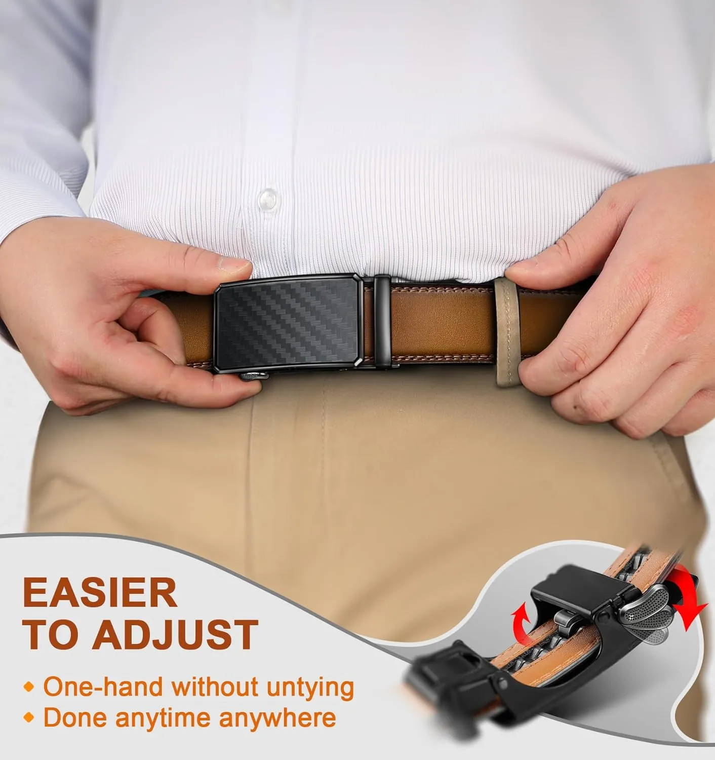 KEMISANT Men Belt 2 Pack, Leather Ratchet Belt Easy Click Slide For Men 1 3/8",Cut for Fit