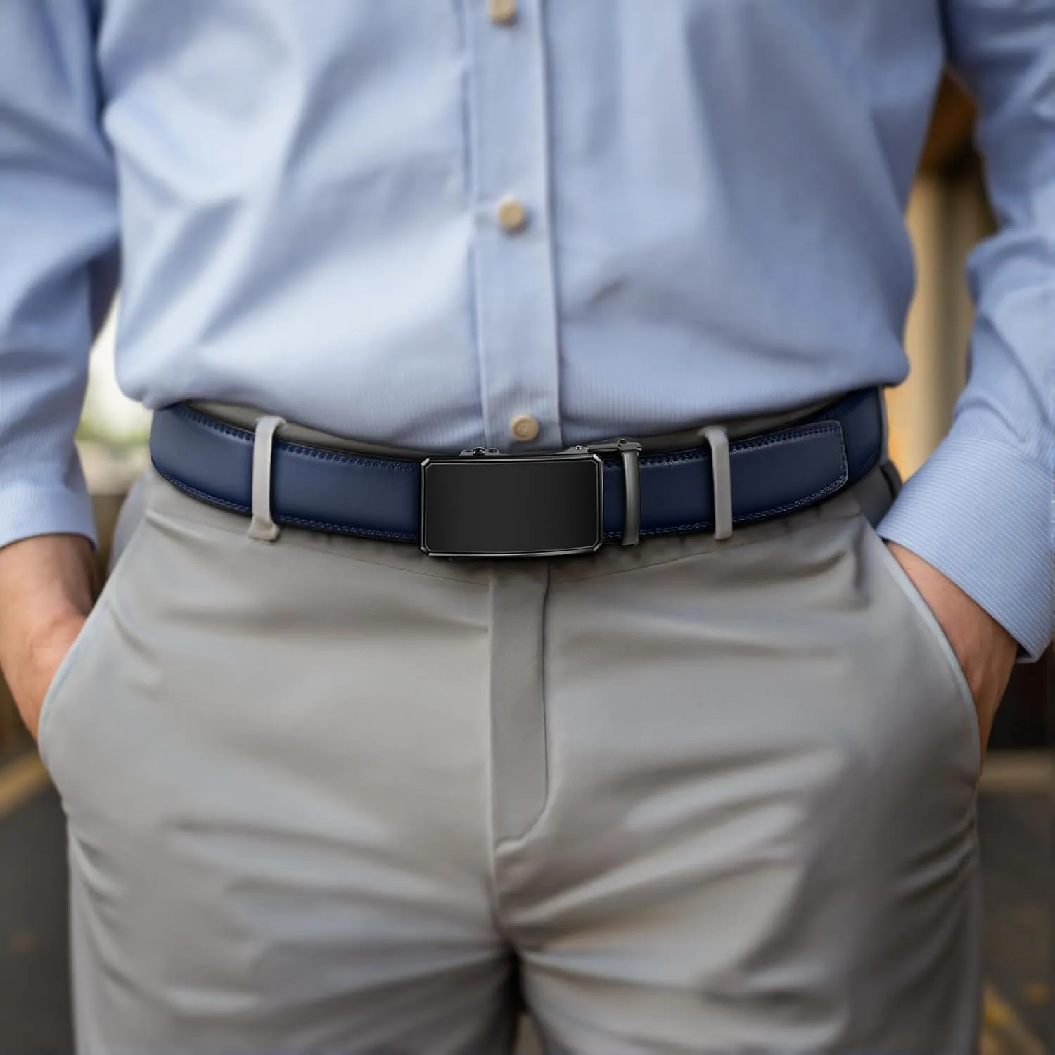KEMISANT Men Belt 2 Pack, Leather Ratchet Belt Easy Click Slide For Men 1 3/8",Cut for Fit