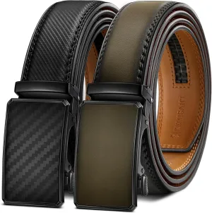 KEMISANT Men Belt 2 Pack, Leather Ratchet Belt Easy Click Slide For Men 1 3/8",Cut for Fit