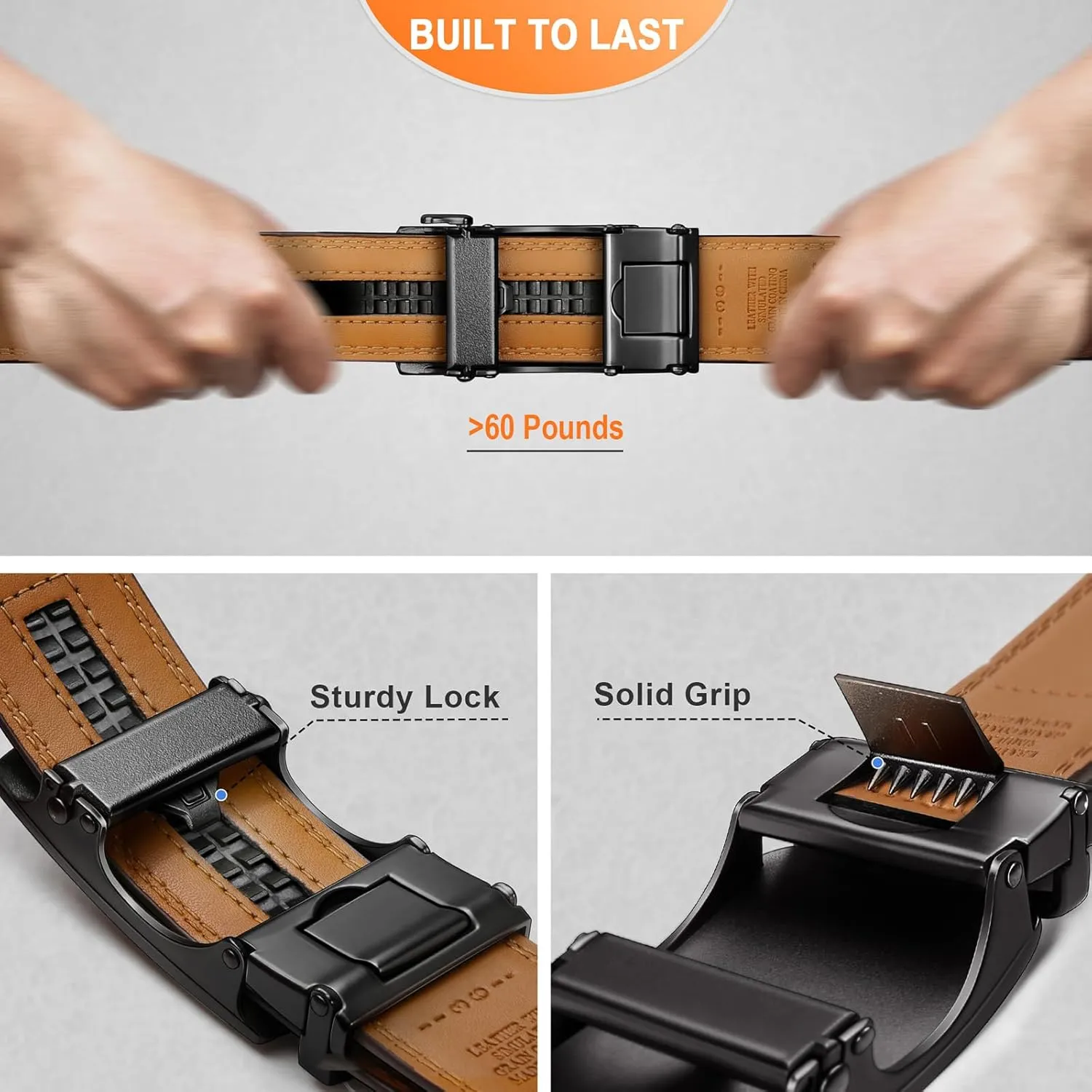 KEMISANT Men Belt 2 Pack, Leather Ratchet Belt Easy Click Slide For Men 1 3/8",Cut for Fit