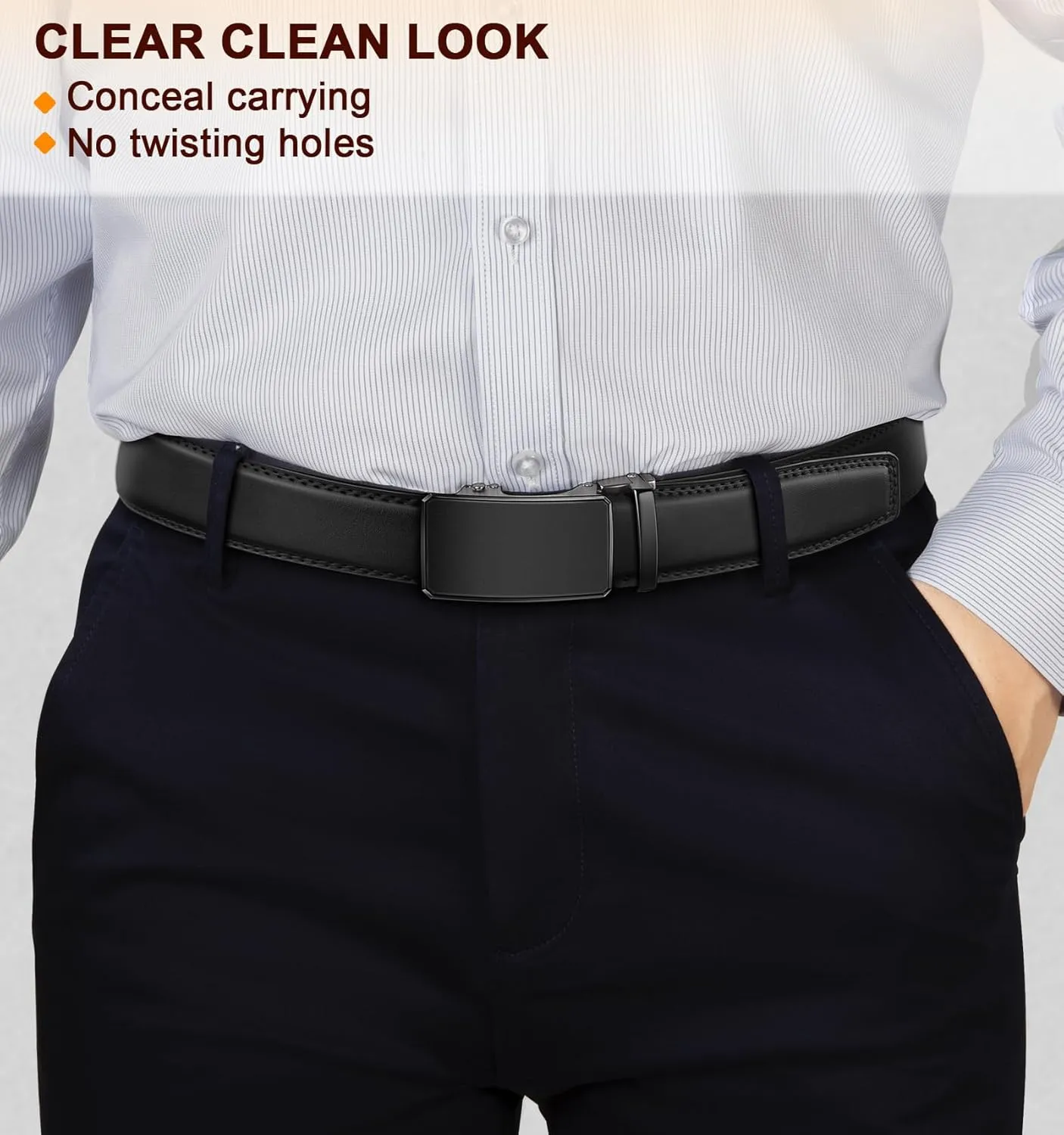 KEMISANT Men Belt 2 Pack, Leather Ratchet Belt Easy Click Slide For Men 1 3/8",Cut for Fit