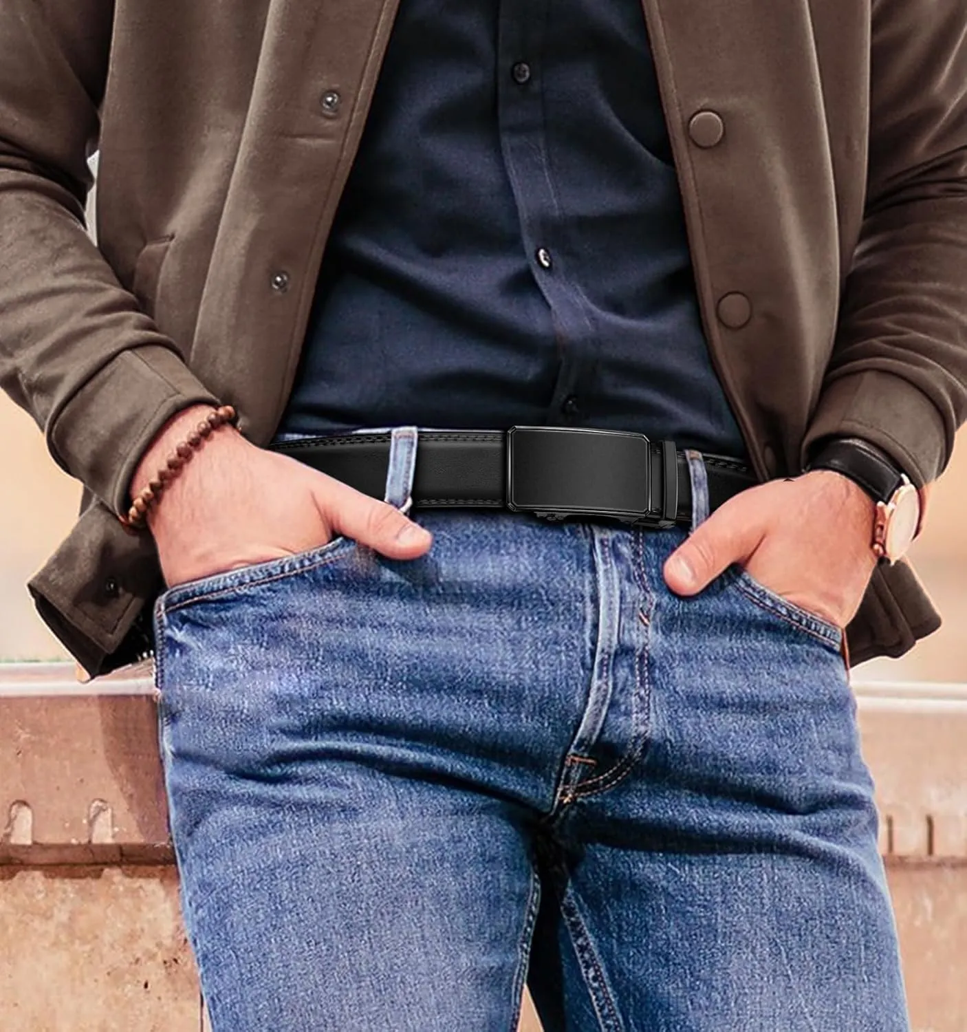 KEMISANT Men Belt 2 Pack, Leather Ratchet Belt Easy Click Slide For Men 1 3/8",Cut for Fit