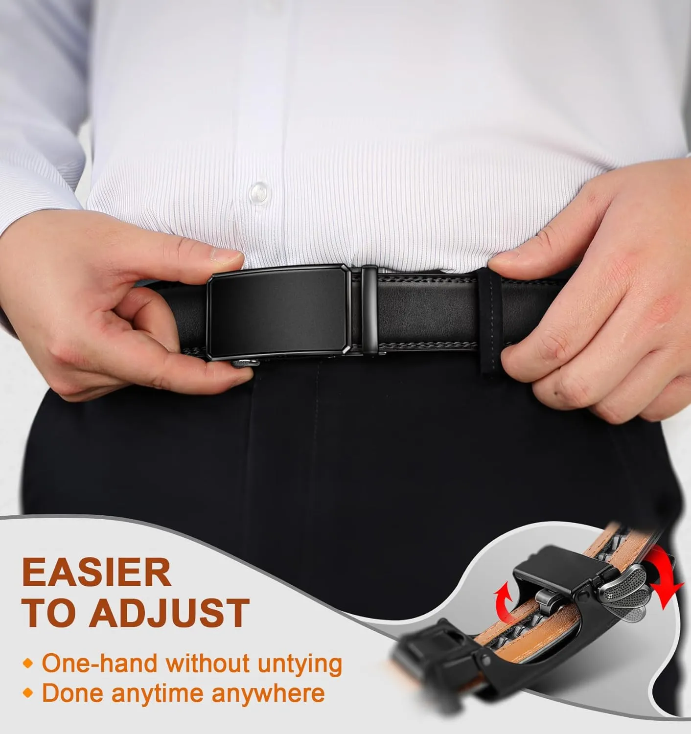 KEMISANT Men Belt 2 Pack, Leather Ratchet Belt Easy Click Slide For Men 1 3/8",Cut for Fit
