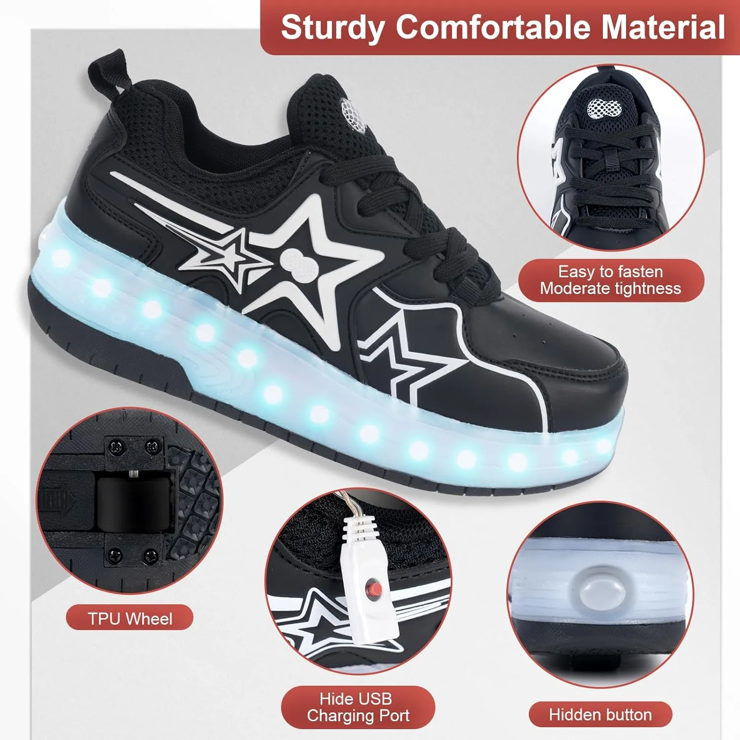 Kids Roller Skate Shoes - Rechargeable Wheels, Fashion Color, Shiny, Birthday for Boys and Girls