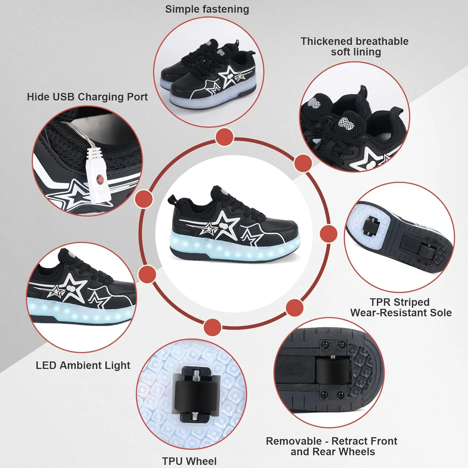 Kids Roller Skate Shoes - Rechargeable Wheels, Fashion Color, Shiny, Birthday for Boys and Girls
