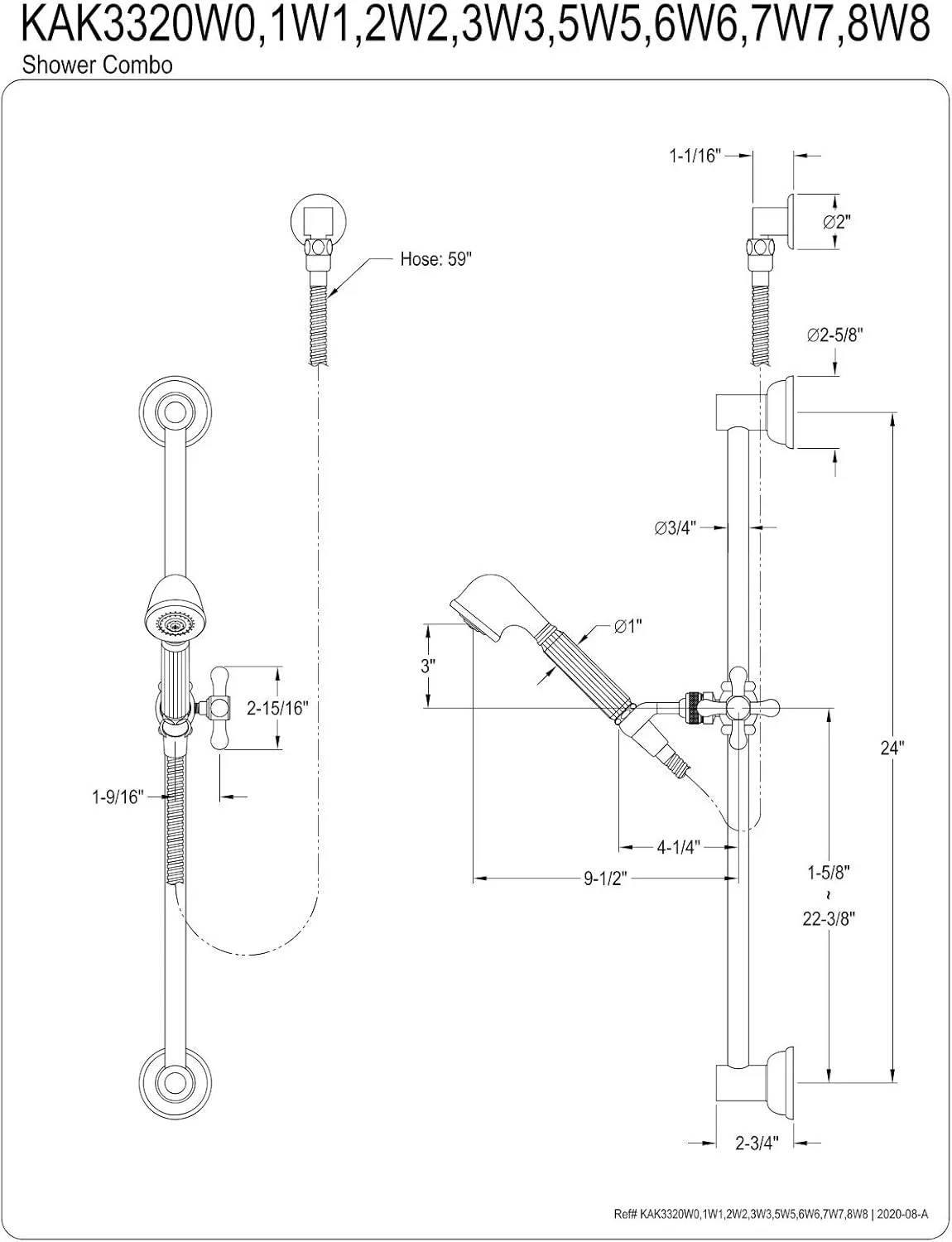 Kingston Brass KAK3327W7 Made to Match Shower Combo, Brushed Brass