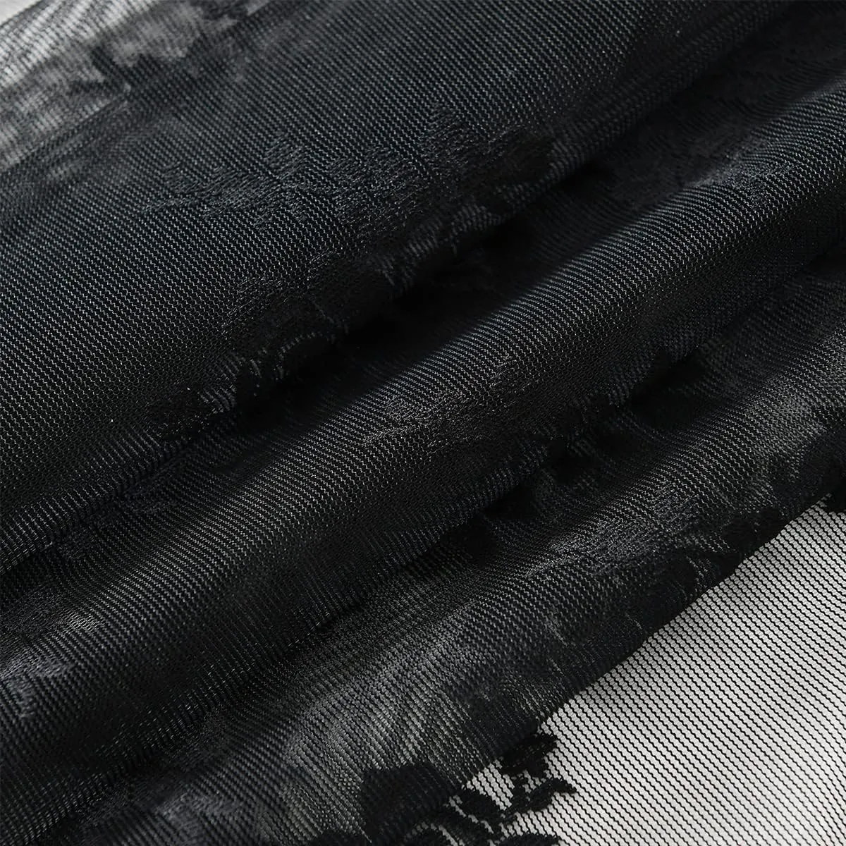 Kotile Black Lace Curtains 84 Inches Long - Vintage Floral Black Sheer Curtains 2 Panels, Gothic Sheer Lace Curtains for Living Room, Rod Pocket Privacy Sheer Window Curtain, 52 x 84 Inch
