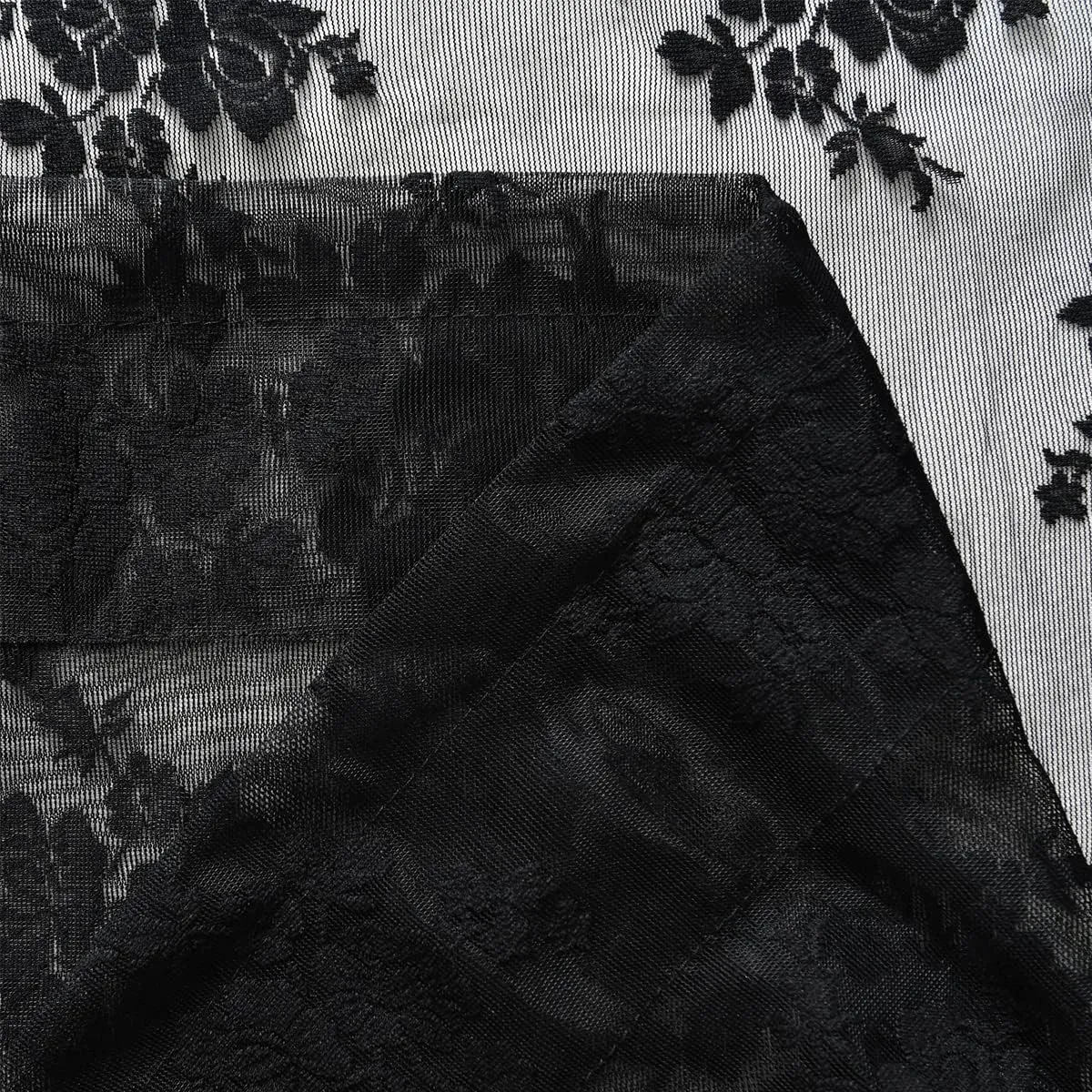 Kotile Black Lace Curtains 84 Inches Long - Vintage Floral Black Sheer Curtains 2 Panels, Gothic Sheer Lace Curtains for Living Room, Rod Pocket Privacy Sheer Window Curtain, 52 x 84 Inch