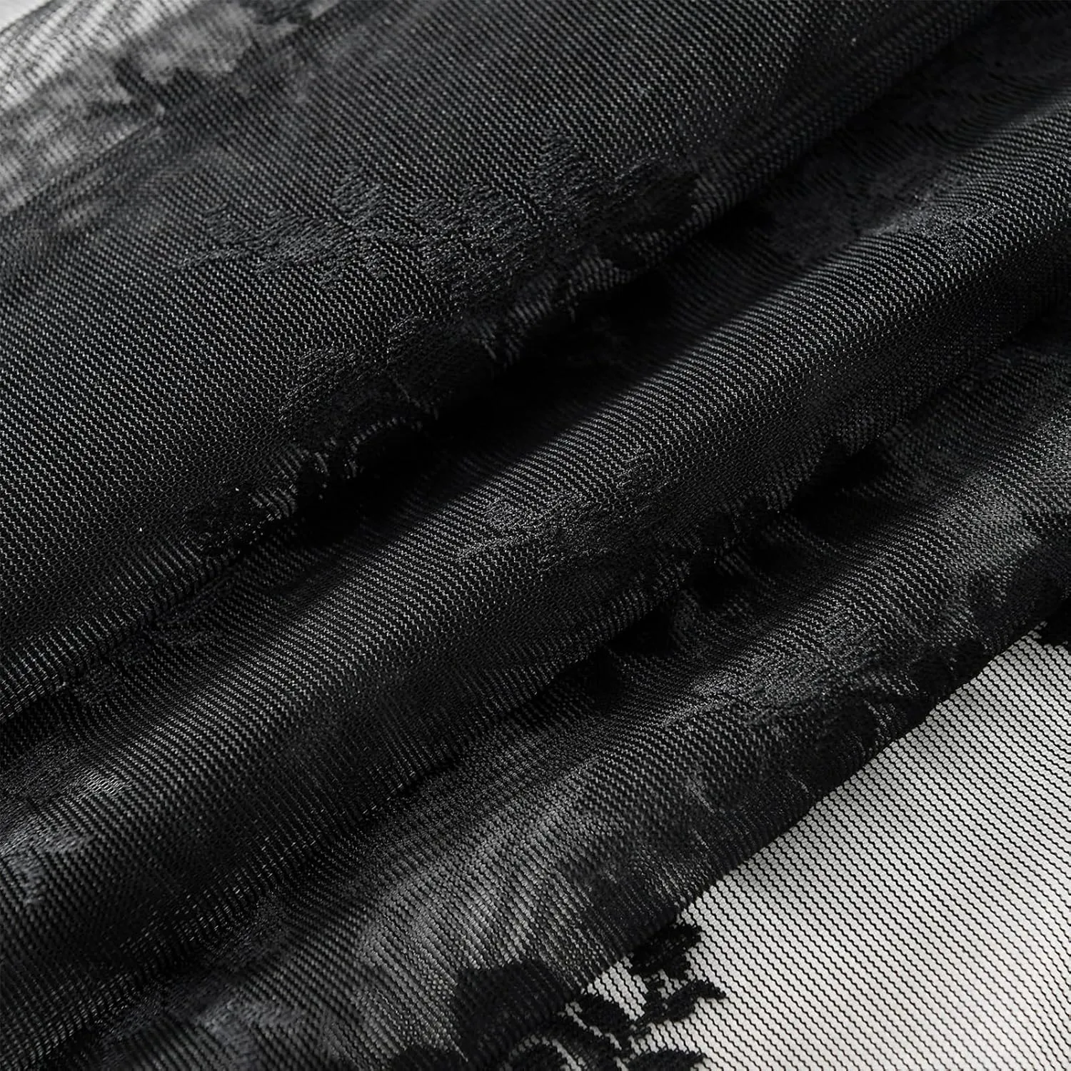 Kotile Short Black Lace Curtains 36 Inch Length 2 Panels, Country Rustic Floral Goth Floral Sheer Curtains for Small Window, Rod Pocket Privacy Lace Cafe Curtains, 42 x 36 Inch Each, 1 Pair, Black
