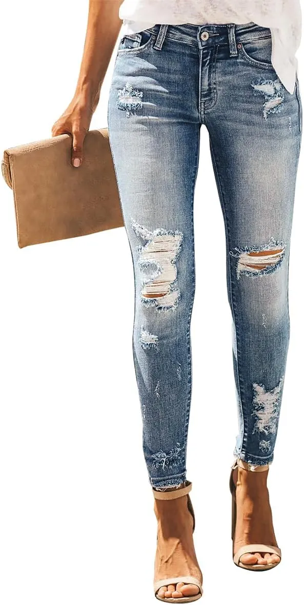 KUNMI Women's Ripped Skinny Jeans Distressed Stretchy Denim Pants