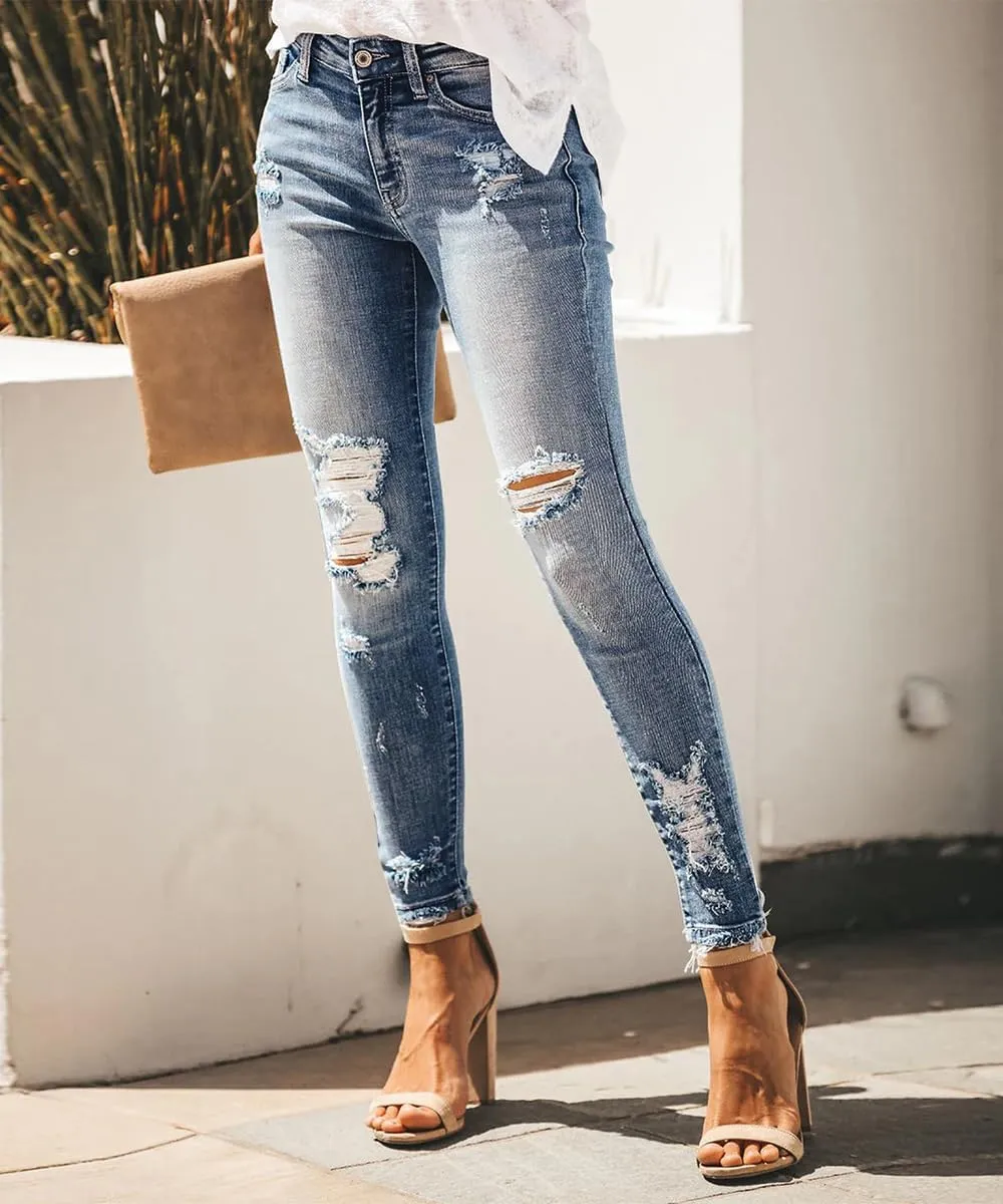 KUNMI Women's Ripped Skinny Jeans Distressed Stretchy Denim Pants