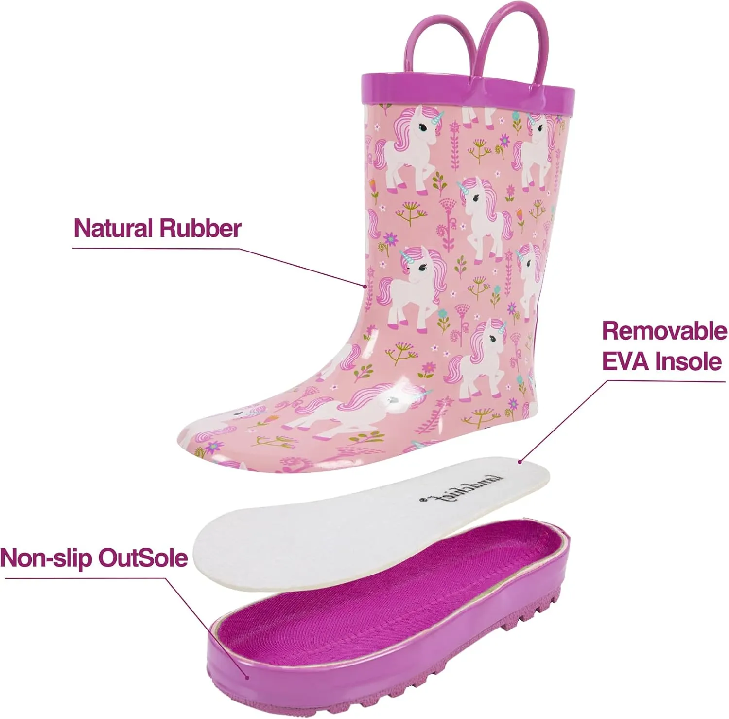 landchief Toddler Rain Boots, Kids Rain Boots Waterproof Rubber Boots for Girls and Boys with Fun Patterns and Easy-On Handles