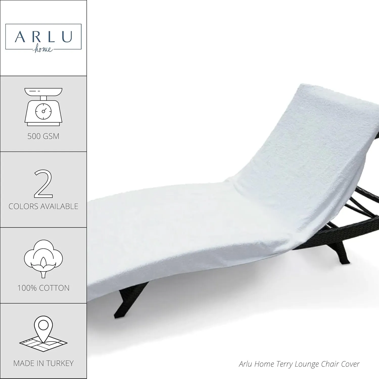 Large Luxury Chaise Pool/Lounge Chair Cover Towel - Fitted Elastic Pocket Won't Slide (White) Versatile Size Pocket Fits Most Standard Cushions. Protective, Absorbent, Easy Care