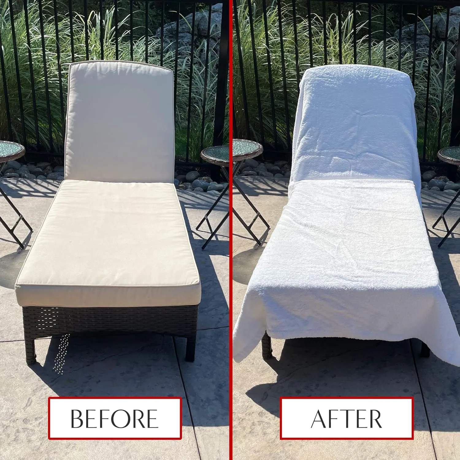 Large Luxury Chaise Pool/Lounge Chair Cover Towel - Fitted Elastic Pocket Won't Slide (White) Versatile Size Pocket Fits Most Standard Cushions. Protective, Absorbent, Easy Care