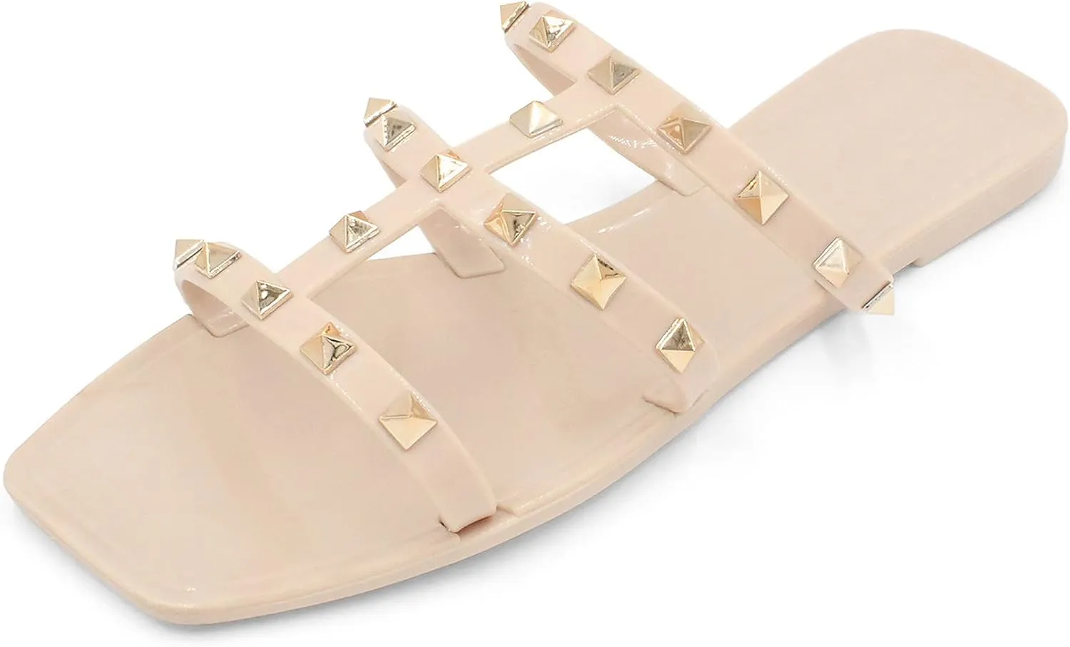 LAVRA Womens Studded Slide Sandals PVC Flat Flip Flop Jelly Shoes Nude