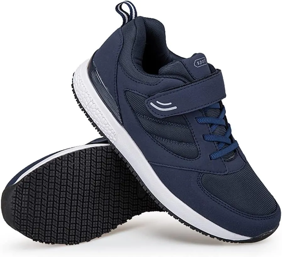 LEADER SHOW Men's Casual Elderly Safety Walking Shoes Light Weight Strap Comfort Sneakers