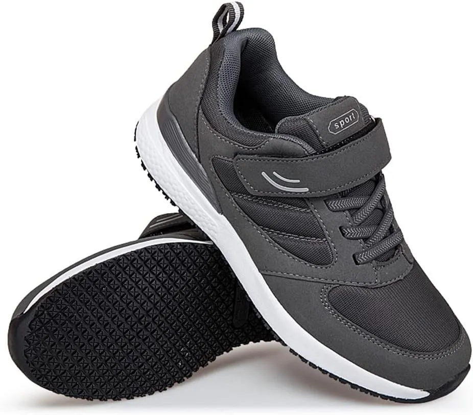 LEADER SHOW Men's Casual Elderly Safety Walking Shoes Light Weight Strap Comfort Sneakers