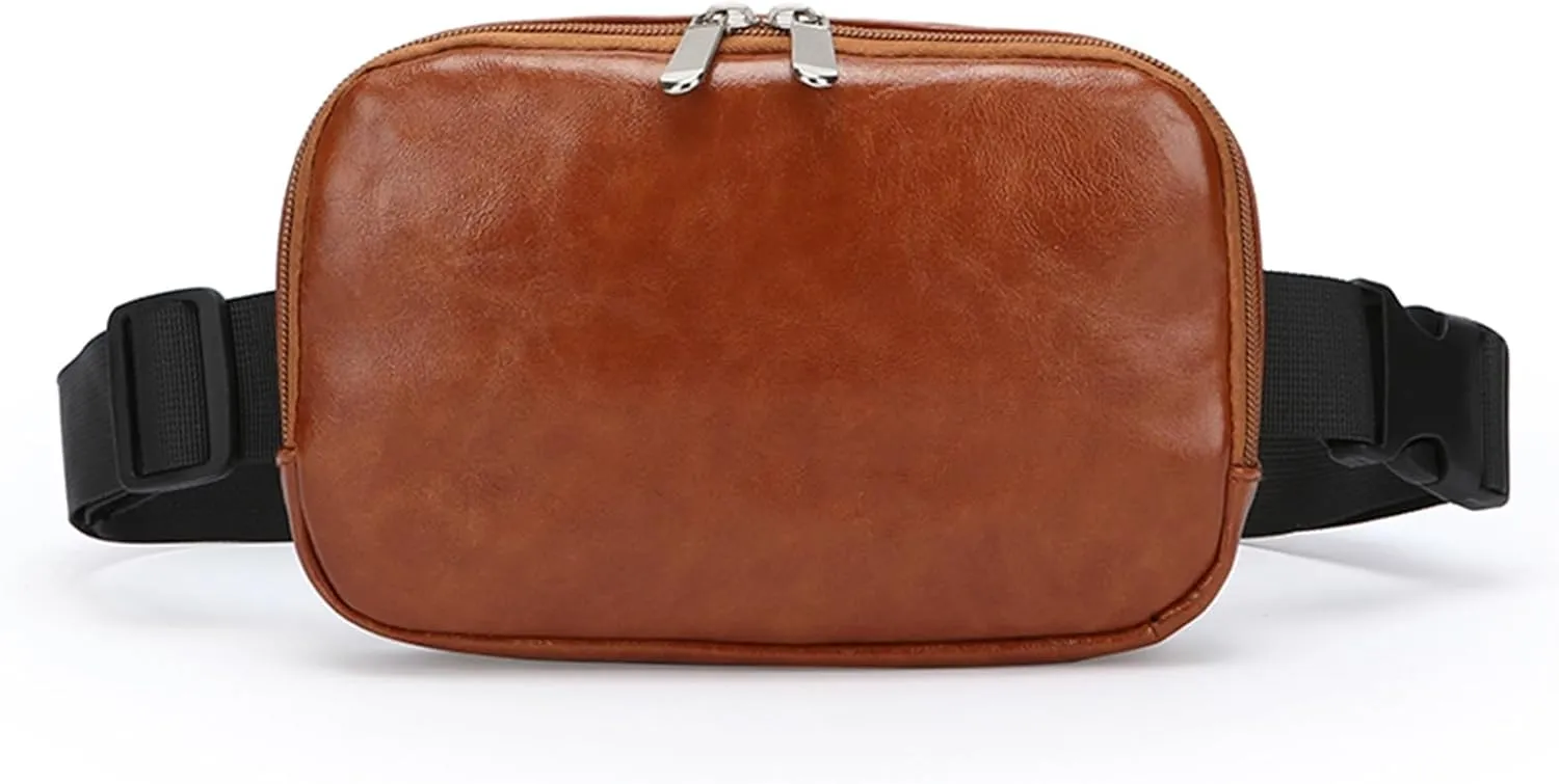 Leather Fanny Pack Bag for Women, Chain Belt Bag Chest Purse Fashionable Crossbody Waist Bags Handbag for Everyday Use Trip Walking Hiking