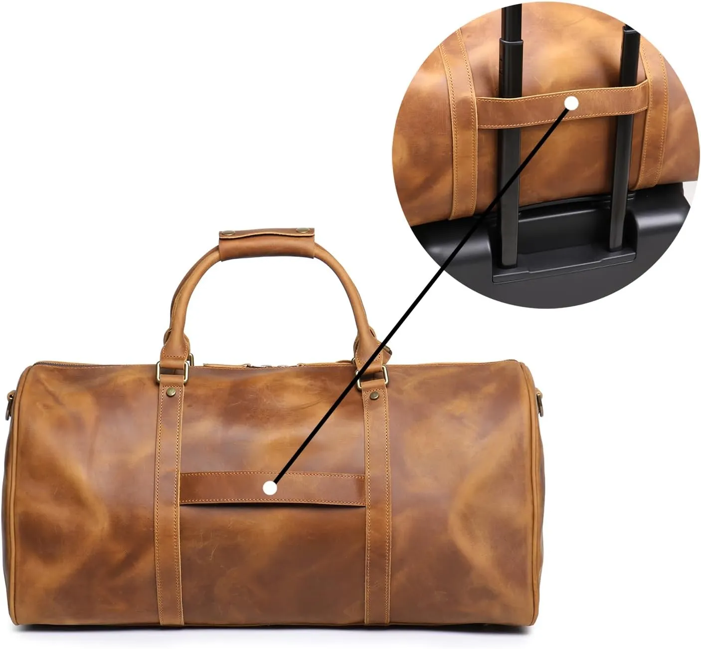 Leather Travel Duffel Bag, Classic Leather Weekend Bag Mens Gift Overnight Retro Sport Gym Carry on Luggage YKK Zipper (B-Brown)