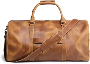 Leather Travel Duffel Bag, Classic Leather Weekend Bag Mens Gift Overnight Retro Sport Gym Carry on Luggage YKK Zipper (B-Brown)