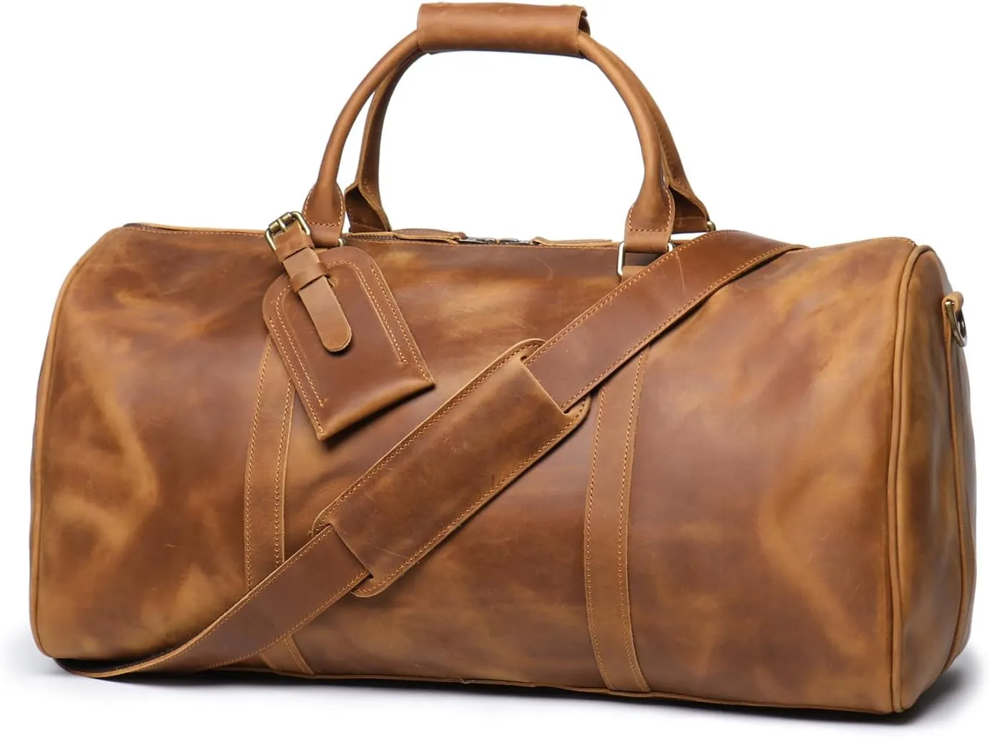 Leather Travel Duffel Bag, Classic Leather Weekend Bag Mens Gift Overnight Retro Sport Gym Carry on Luggage YKK Zipper (B-Brown)