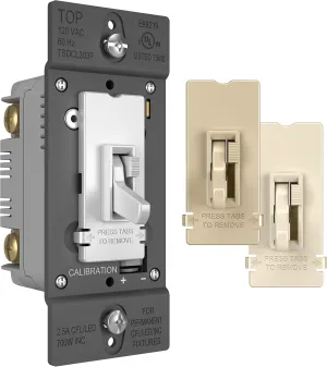 Legrand Pass & Seymour TSDCL303PTCCCV6 Toggle Slide Dimmer CFL/LED/Incandescent, Single-Pole/3-Way, 300W, No De-Rating, White/Light Almond, Ivory (1 Count)
