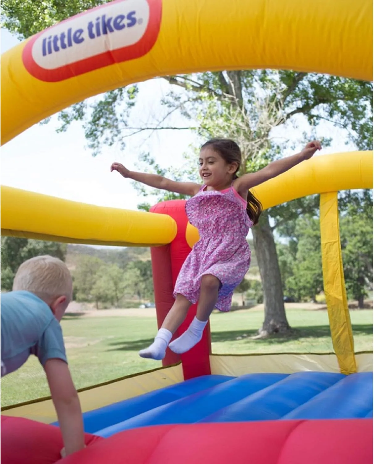Little Tikes Jump 'n Slide Inflatable Bouncer Includes Heavy Duty Blower With GFCI, Stakes, Repair Patches, And Storage Bag, for Kids Ages 3-8 Years