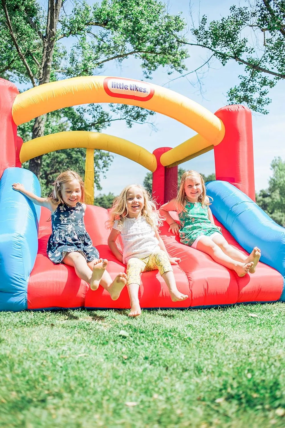 Little Tikes Jump 'n Slide Inflatable Bouncer Includes Heavy Duty Blower With GFCI, Stakes, Repair Patches, And Storage Bag, for Kids Ages 3-8 Years